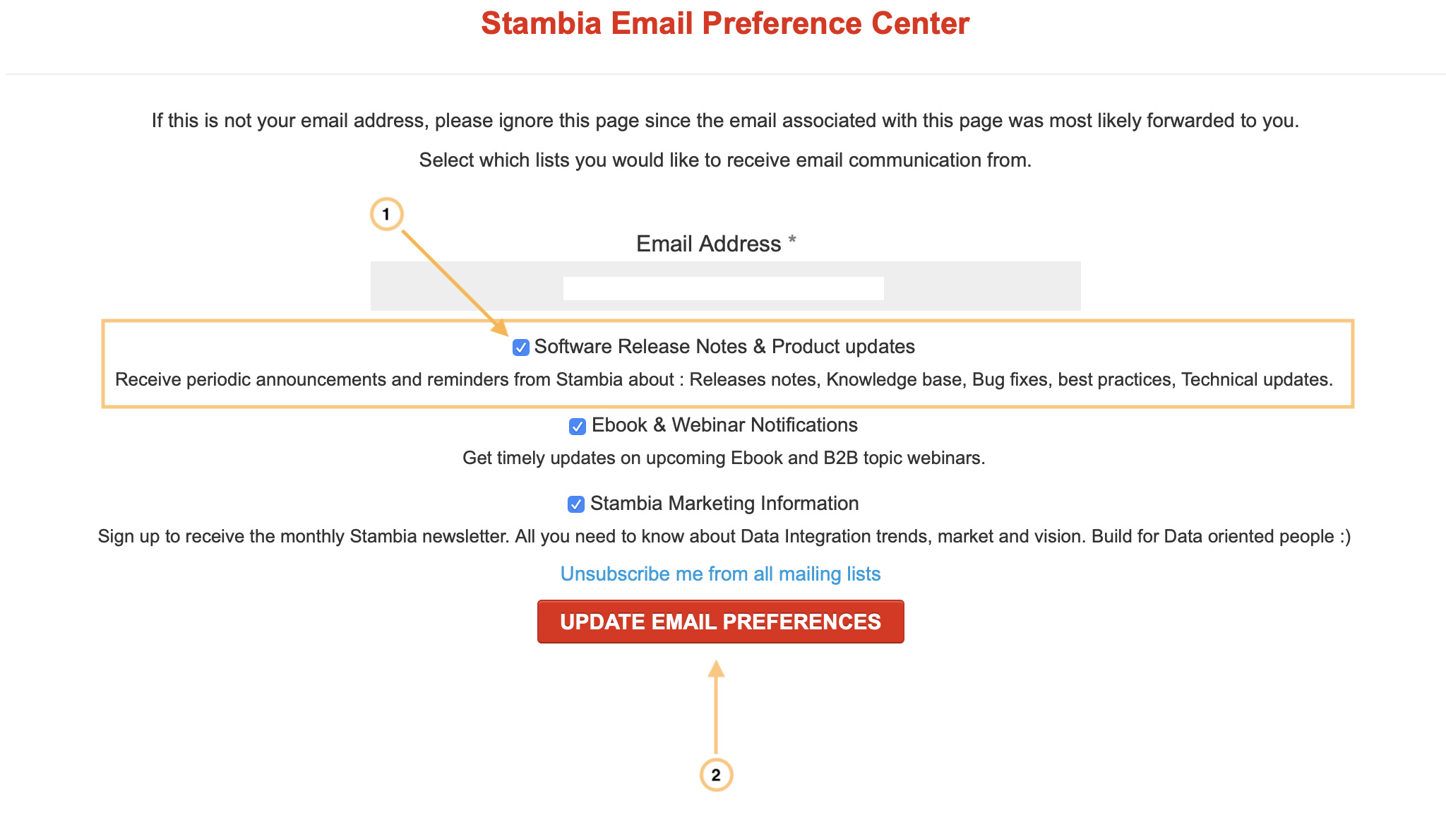 stambia email preferences control center